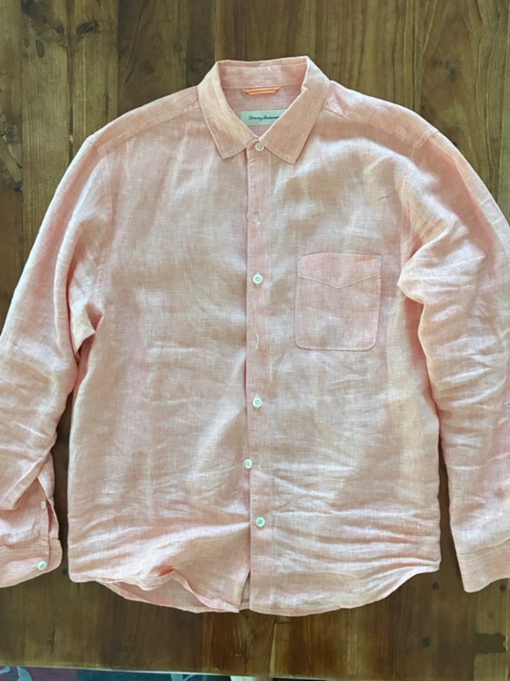 Men's Tommy Bahama Easy Breezer Long Sleeve Linen Shirt — Coral/Salmon | Size M